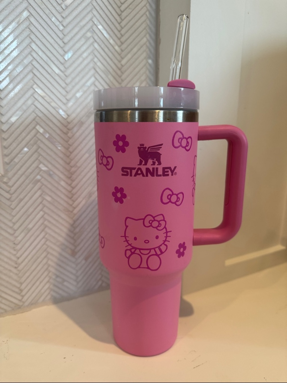Stanley Pink Hello Kitty Travel Mug with Handle and Straw